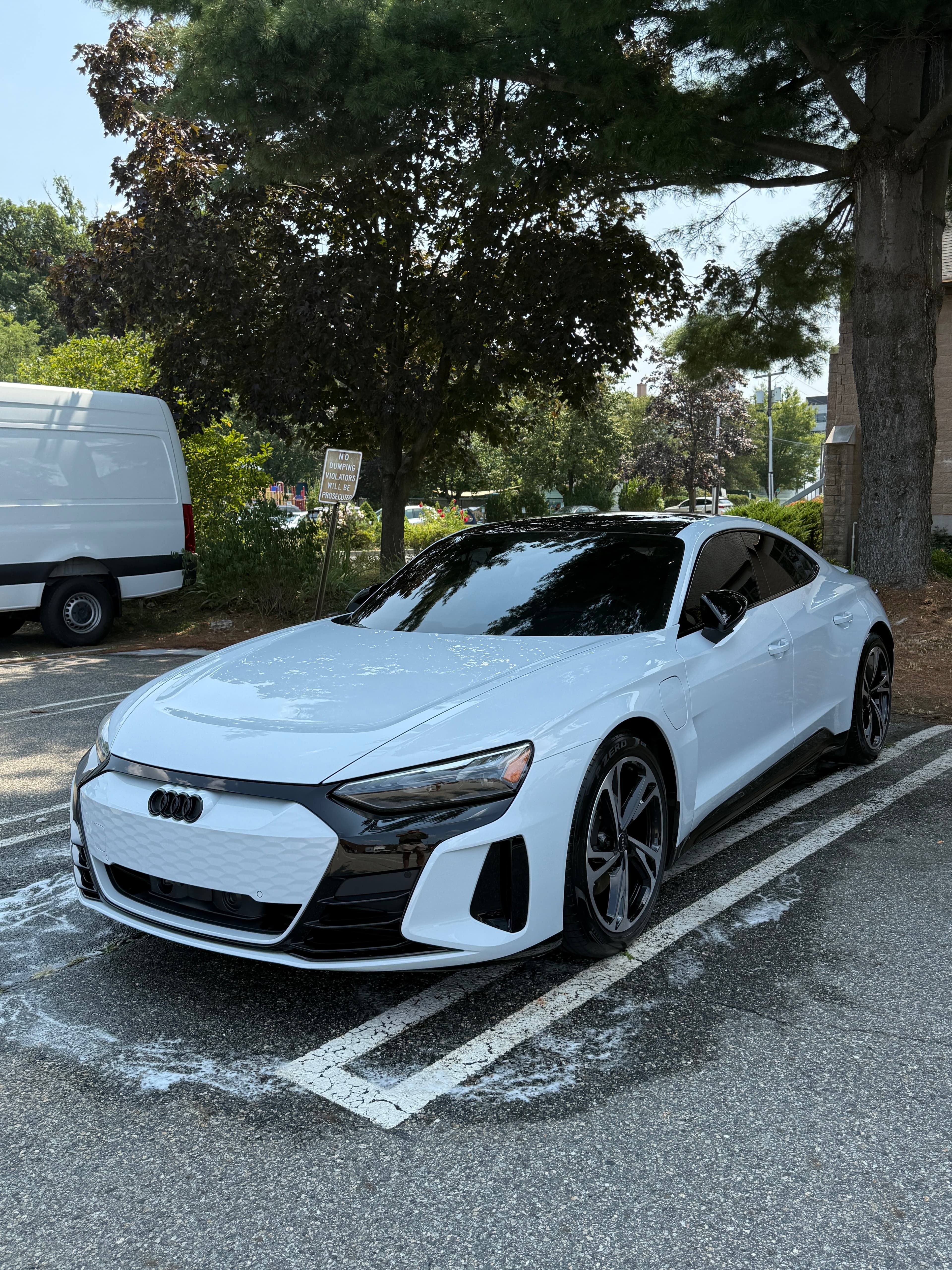 White Audi e-tron GT washed and detailed in a Paramus parking lot